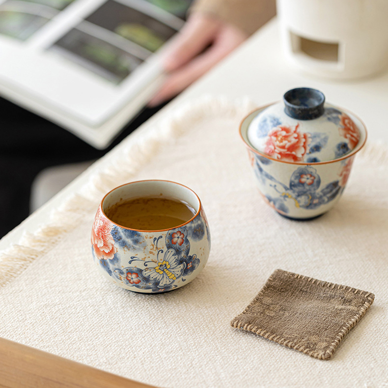 Antique Blue & White Caramel Glaze Porcelain Tea Cup (170ml) - Image 9