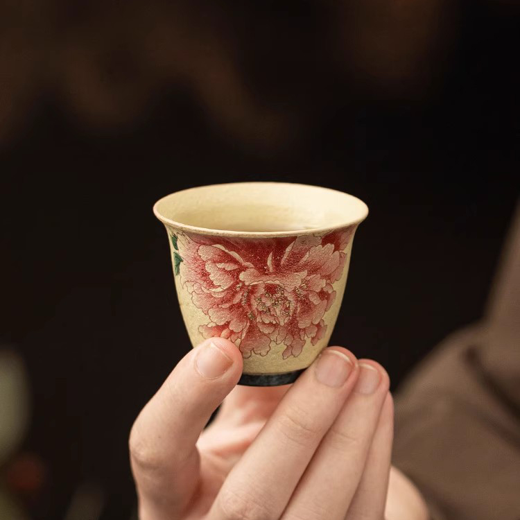 Firestone Red Gilded Peony Porcelain Tea Cup (41ml) - Image 2