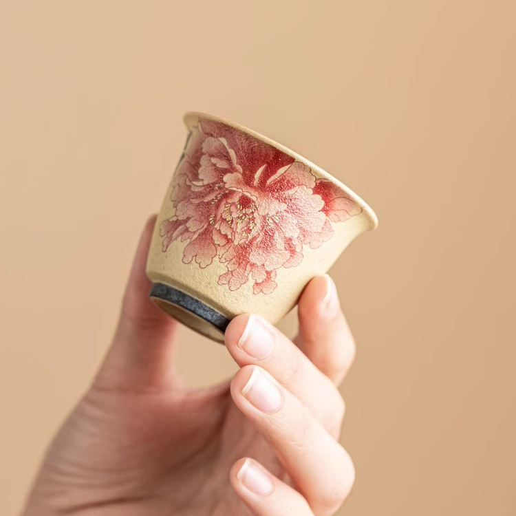 Firestone Red Gilded Peony Porcelain Tea Cup (41ml) - Image 3