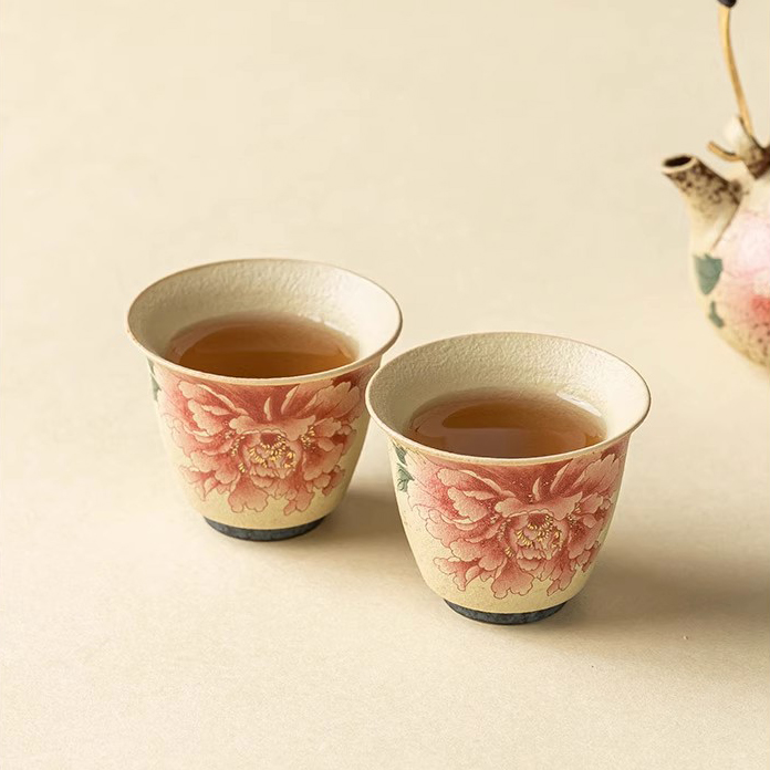 Firestone Red Gilded Peony Porcelain Tea Cup (41ml) - Image 5