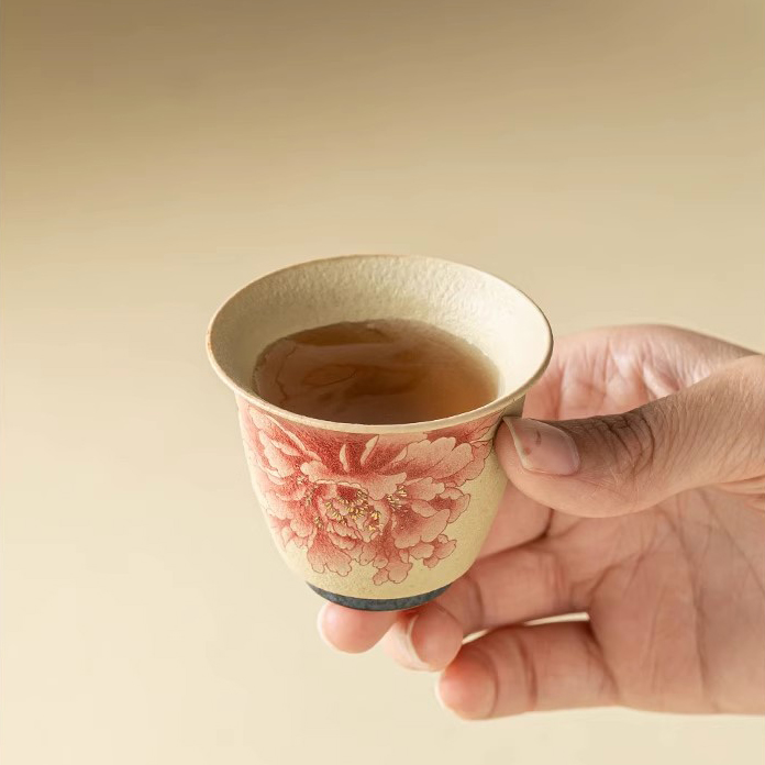 Firestone Red Gilded Peony Porcelain Tea Cup (41ml) - Image 6