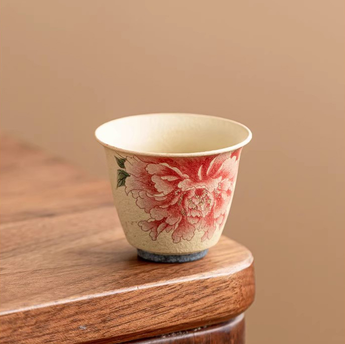 Firestone Red Gilded Peony Porcelain Tea Cup (41ml) - Image 8