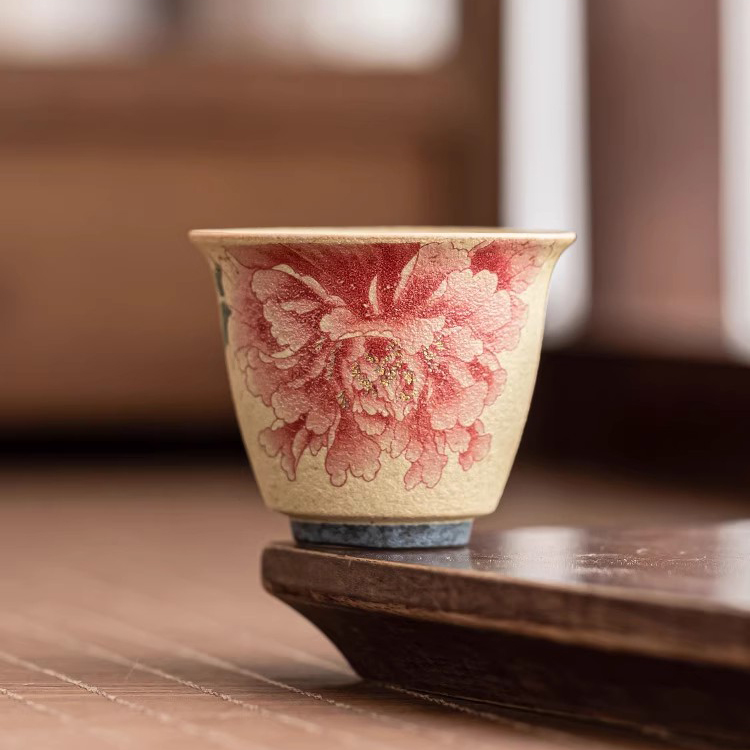 Firestone Red Gilded Peony Porcelain Tea Cup (41ml) - Image 9