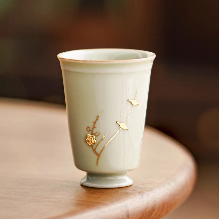 Celadon Secret Glaze Copper Inlay Porcelain Tea Cup (49ml) - Image 4