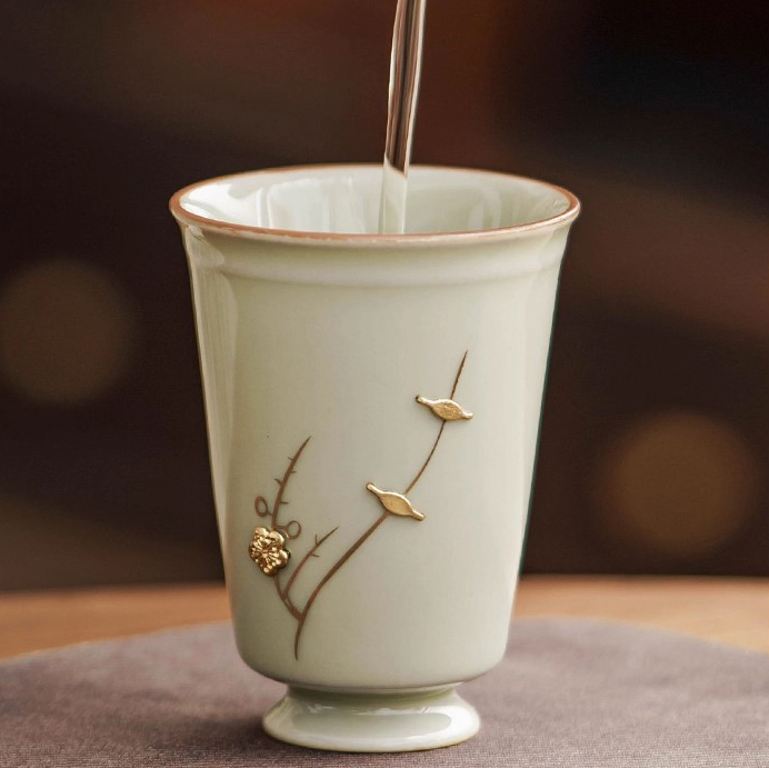 Celadon Secret Glaze Copper Inlay Porcelain Tea Cup (49ml) - Image 5