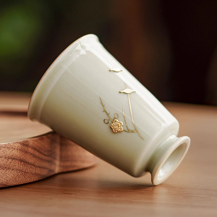Celadon Secret Glaze Copper Inlay Porcelain Tea Cup (49ml) - Image 7
