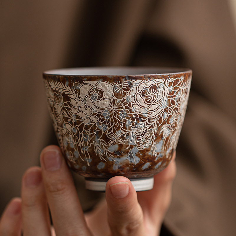 Gilded Silver Floral Porcelain Tea Cup (100ml) - Image 2