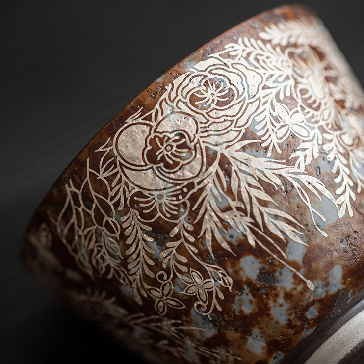Gilded Silver Floral Porcelain Tea Cup (100ml) - Image 7