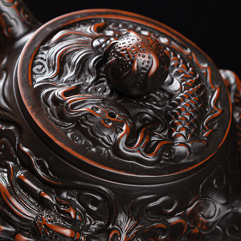 Double Dragon Relief Purple Clay Teapot (300ml) - Image 5