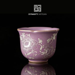 Purple Ru Ware Gilded Silver Peony Porcelain Tea Cup (60ml)