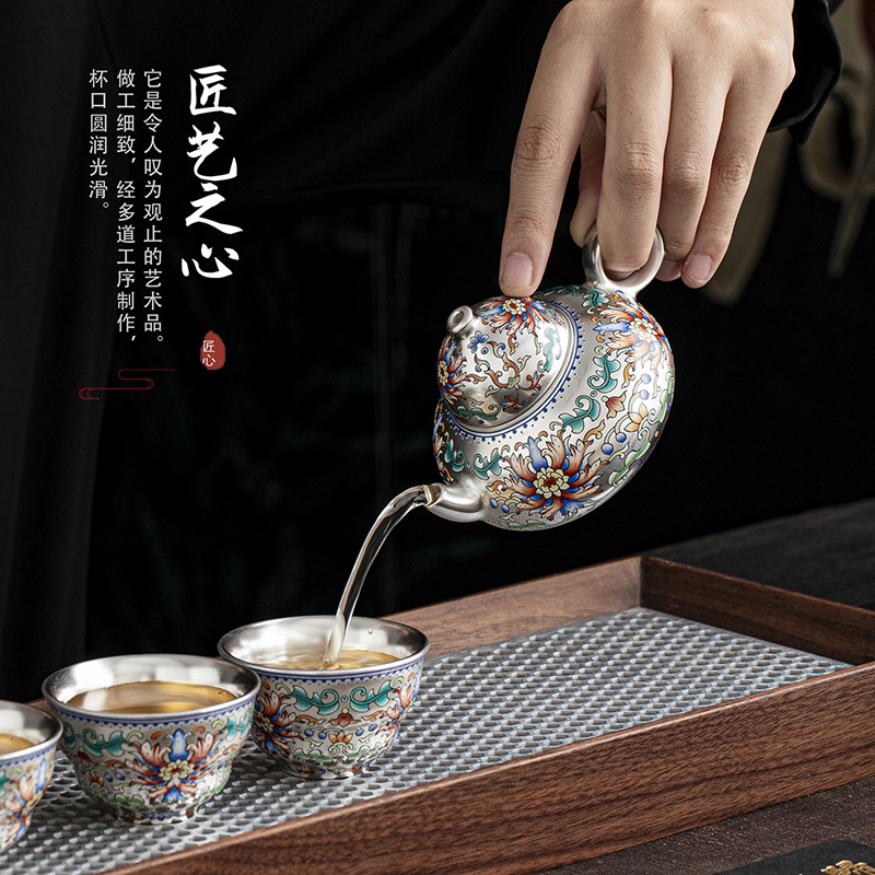 Silver-Inlaid Lingxiao Flower Porcelain Tea Set - Image 2