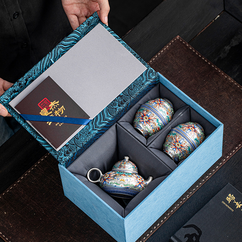 Silver-Inlaid Lingxiao Flower Porcelain Tea Set - Image 10