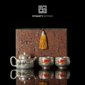 Silver-Inlaid Fish & Algae Porcelain Tea Set
