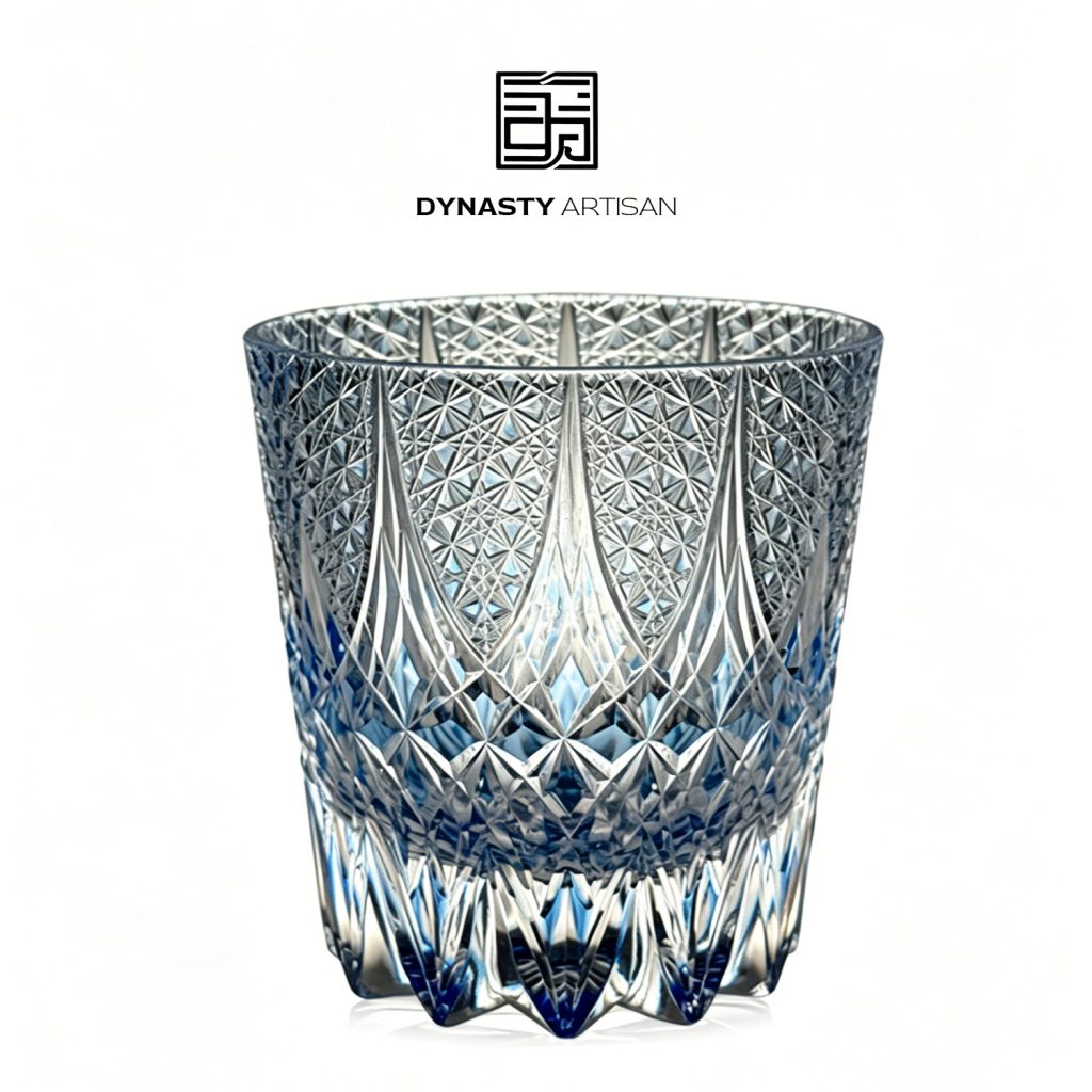Aether Edo Kiriko whiskey glass hand carved crystal tumbler, Dynasty Artisan