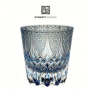 Aether Edo Kiriko whiskey glass hand carved crystal tumbler, Dynasty Artisan