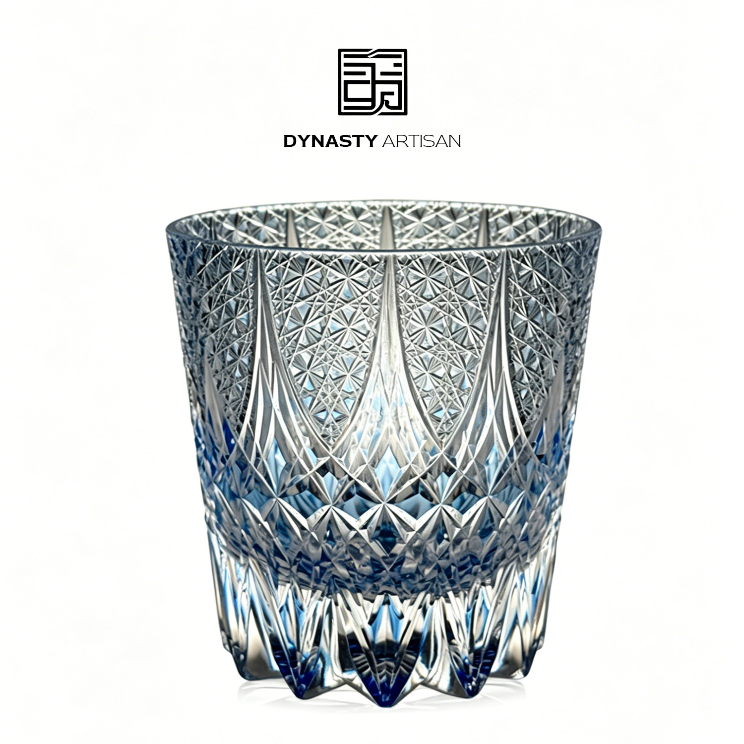 Aether Edo Kiriko whiskey glass hand carved crystal tumbler, Dynasty Artisan