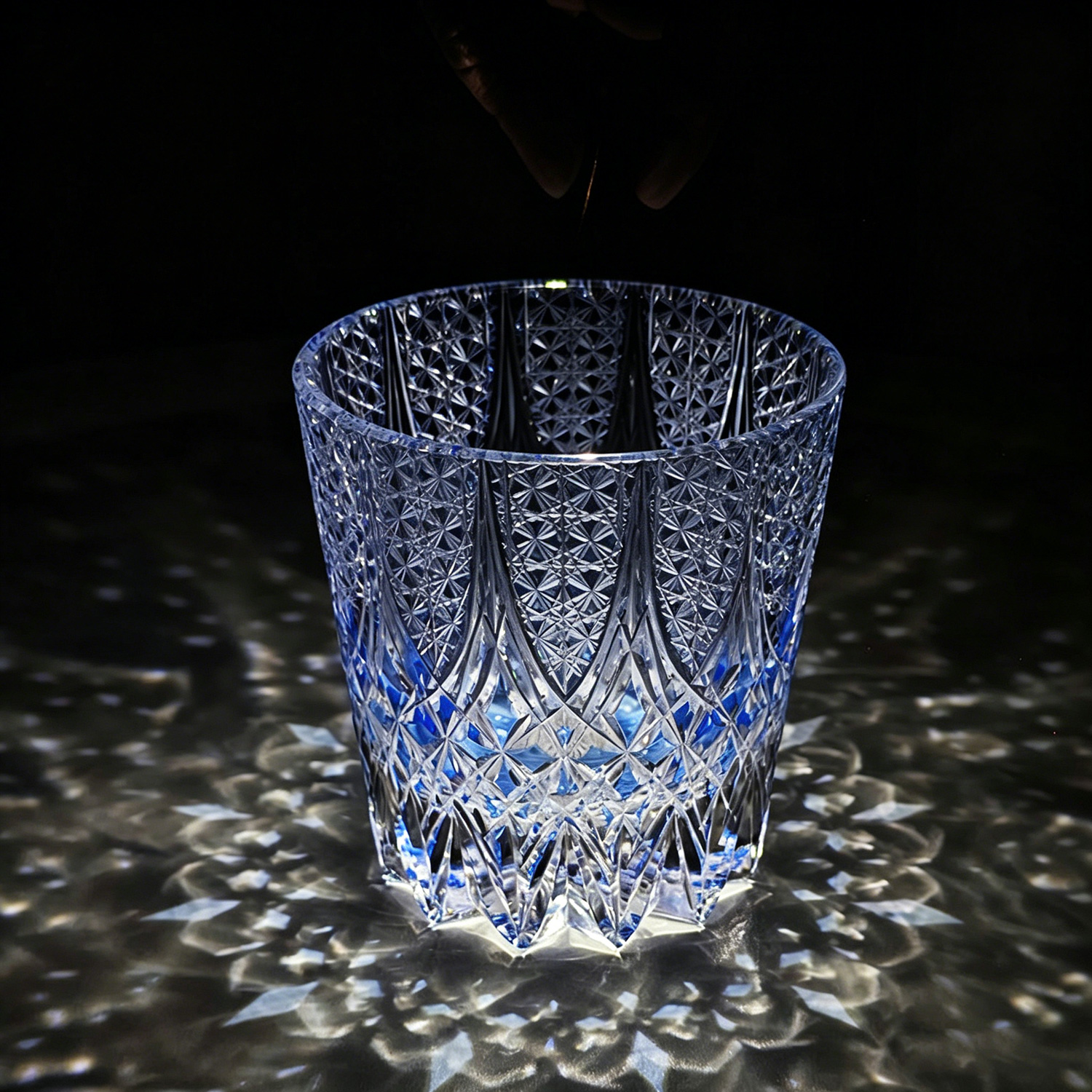 Brilliant light refraction on Aether star Edo Kiriko crystal glass