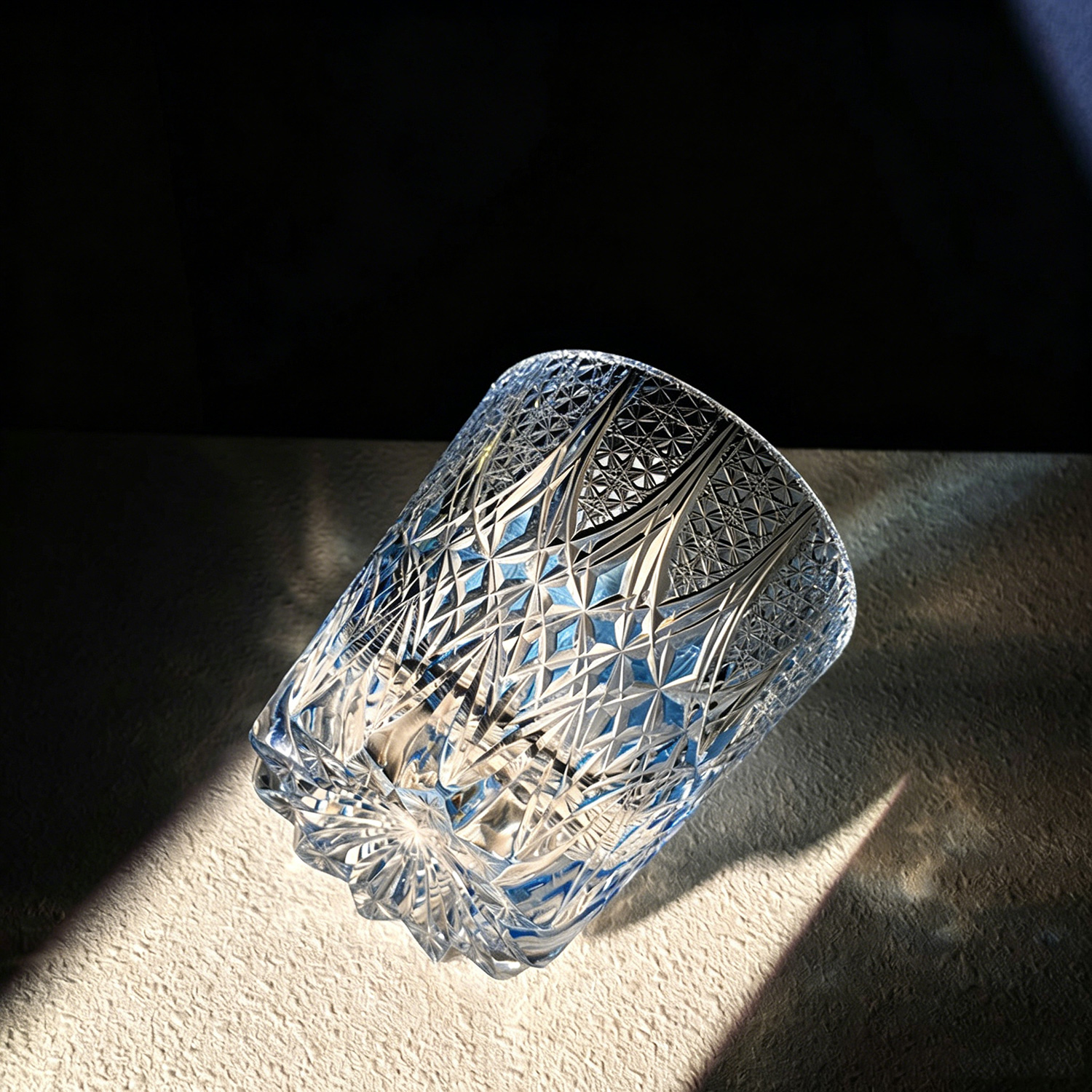 Exquisite Aether star pattern Edo Kiriko glass closeup details