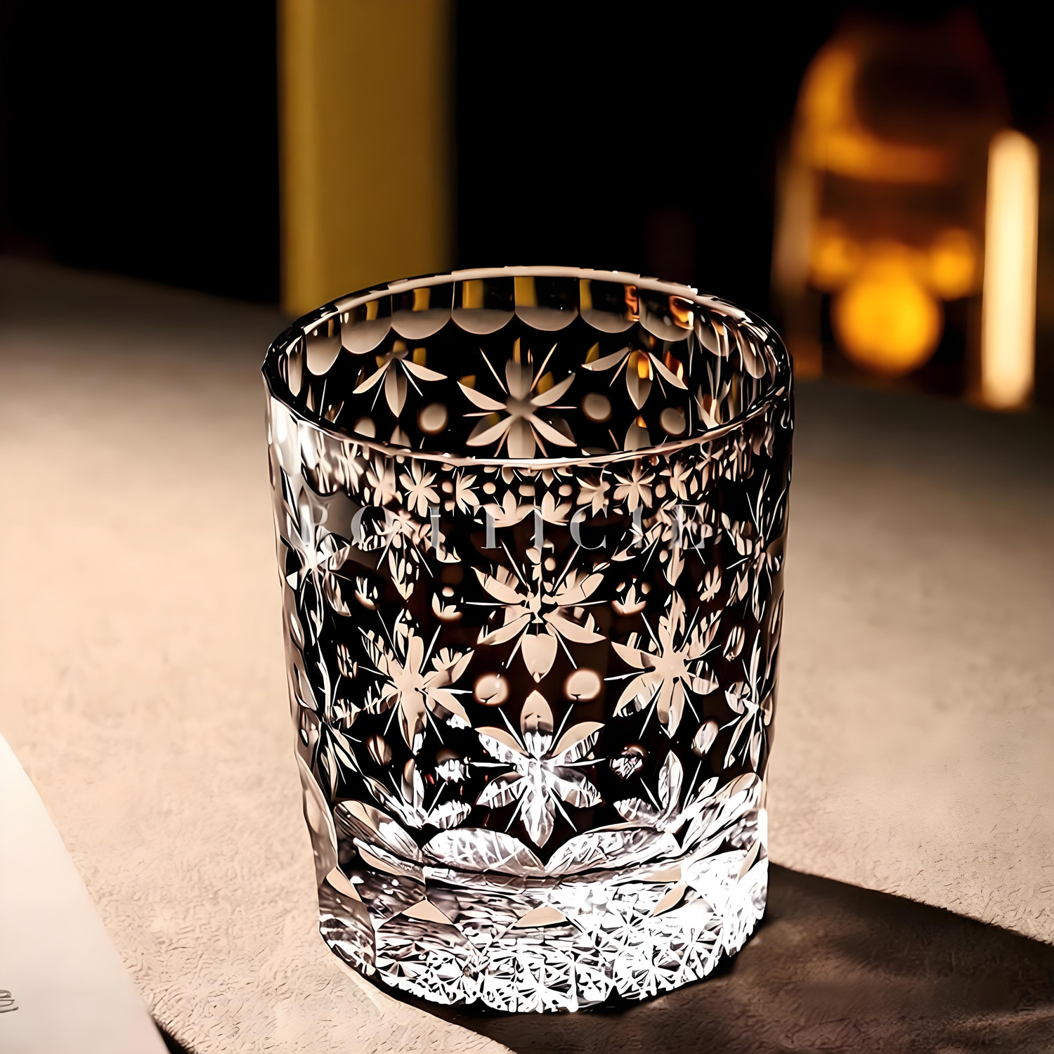 Handcrafted vintage floral Edo Kiriko crystal glass for spirit tasting