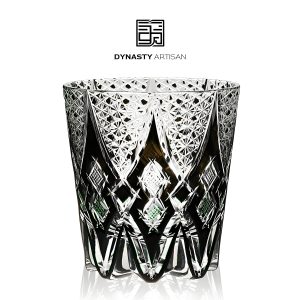 Lunareth Edo Kiriko whiskey glass mysterious night elf hand carved crystal tumbler, Dynasty Artisan