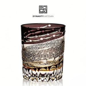 Meteoros Edo Kiriko whiskey glass meteor moon hand carved crystal tumbler, Dynasty Artisan