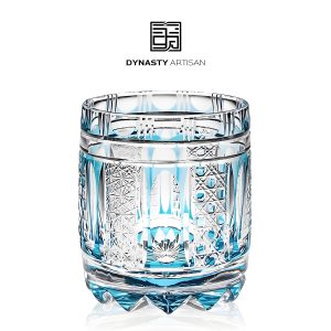 Seraph Edo Kiriko whiskey glass dreamy misty rain hand carved crystal tumbler, Dynasty Artisan
