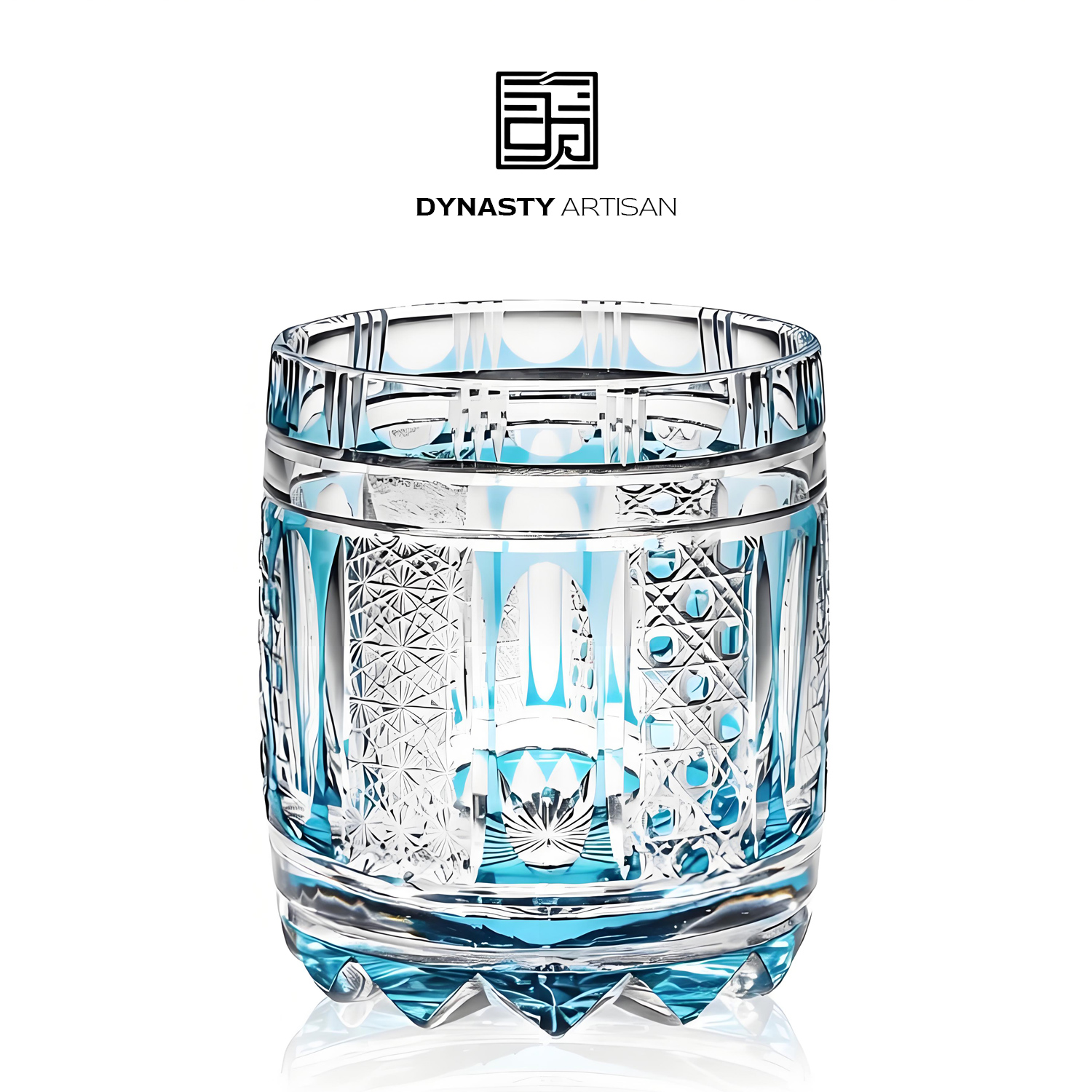 Seraph Edo Kiriko whiskey glass dreamy misty rain hand carved crystal tumbler, Dynasty Artisan