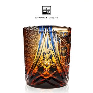 Vault Edo Kiriko whiskey glass gilded dome hand carved crystal tumbler, Dynasty Artisan
