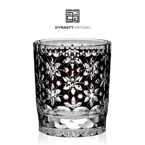 Windsor Edo Kiriko whiskey glass classic floral emblem hand carved crystal tumbler, Dynasty Artisan