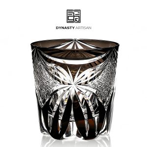 Butterfly Edo Kiriko whiskey glass transparent crystal symmetrical wing hand carved tumbler, Dynasty Artisan