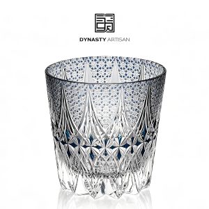 Florae Edo Kiriko whiskey glass blooming floral hand carved crystal tumbler, Dynasty Artisan
