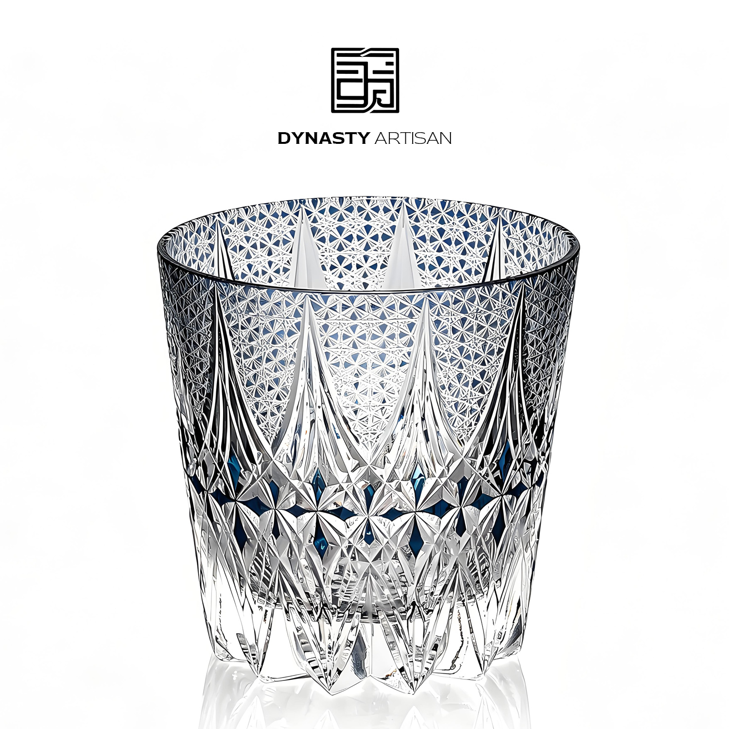 Florae Edo Kiriko whiskey glass blooming floral hand carved crystal tumbler, Dynasty Artisan