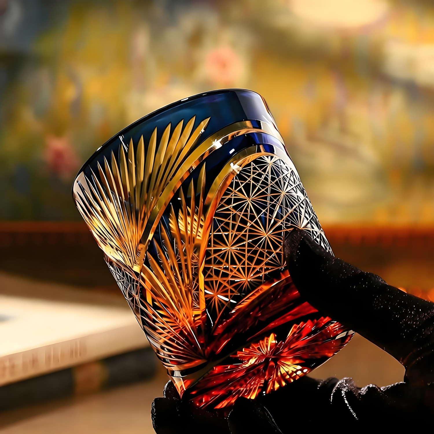 Hand-carved layered geometric Aurelius Edo Kiriko crystal glass