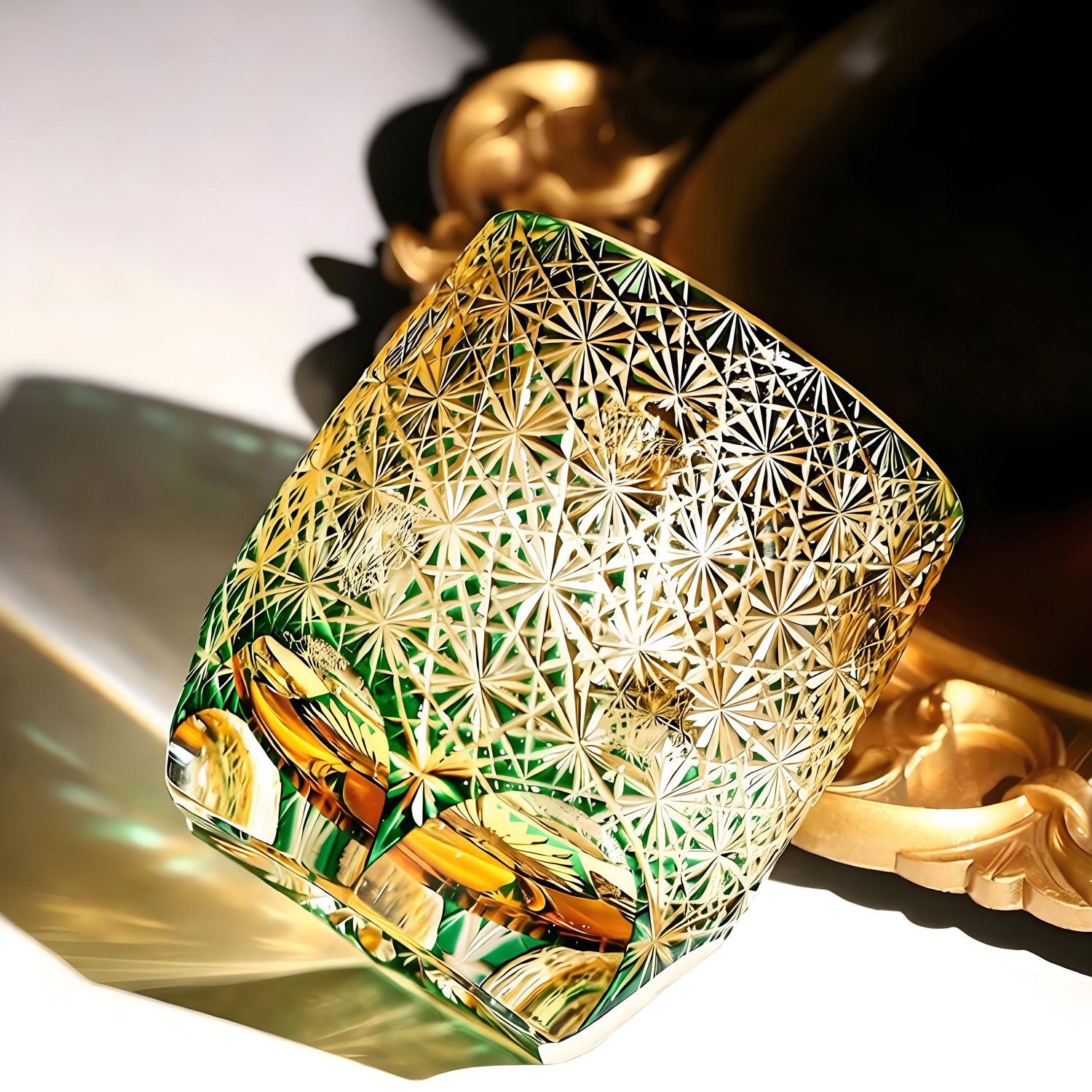 Hand-carved natural wavy ripple Lamara crystal Edo Kiriko glass