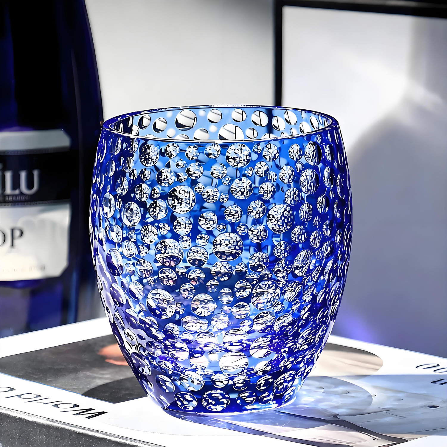 Hand-carved soft rounded bubble Celvah crystal Edo Kiriko glass