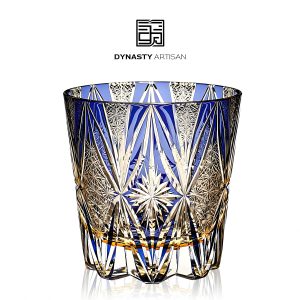 Kaleiura Edo Kiriko whiskey glass layered rhombic hand carved crystal tumbler, Dynasty Artisan