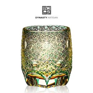 Lamara Edo Kiriko whiskey glass transparent crystal wavy hand carved ripple tumbler, Dynasty Artisan