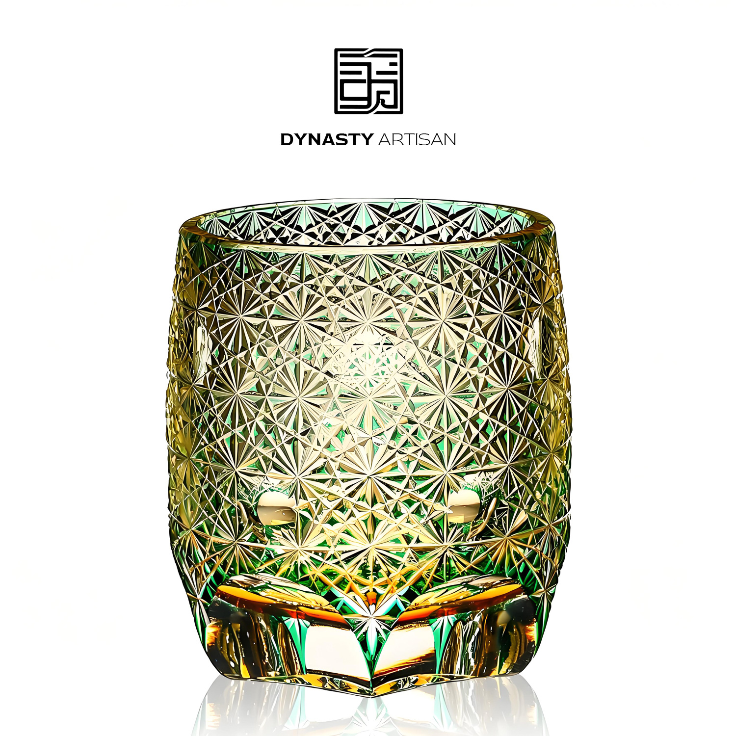 Lamara Edo Kiriko whiskey glass transparent crystal wavy hand carved ripple tumbler, Dynasty Artisan