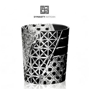 Luvara Edo Kiriko whiskey glass transparent crystal curved layered hand carved tumbler, Dynasty Artisan