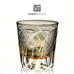 Moon Edo Kiriko whiskey glass transparent crystal fluid layered hand carved tumbler, Dynasty Artisan