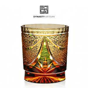 Morvath Edo Kiriko whiskey glass transparent crystal fierce scale wave hand carved tumbler, Dynasty Artisan