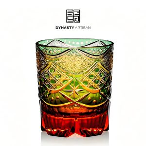 Noctura Edo Kiriko whiskey glass transparent crystal deep layered hand carved tumbler, Dynasty Artisan