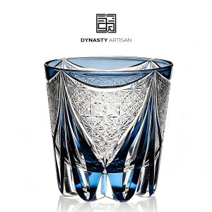 Phantom Edo Kiriko whiskey glass gradient blue translucent layered hand carved tumbler, Dynasty Artisan
