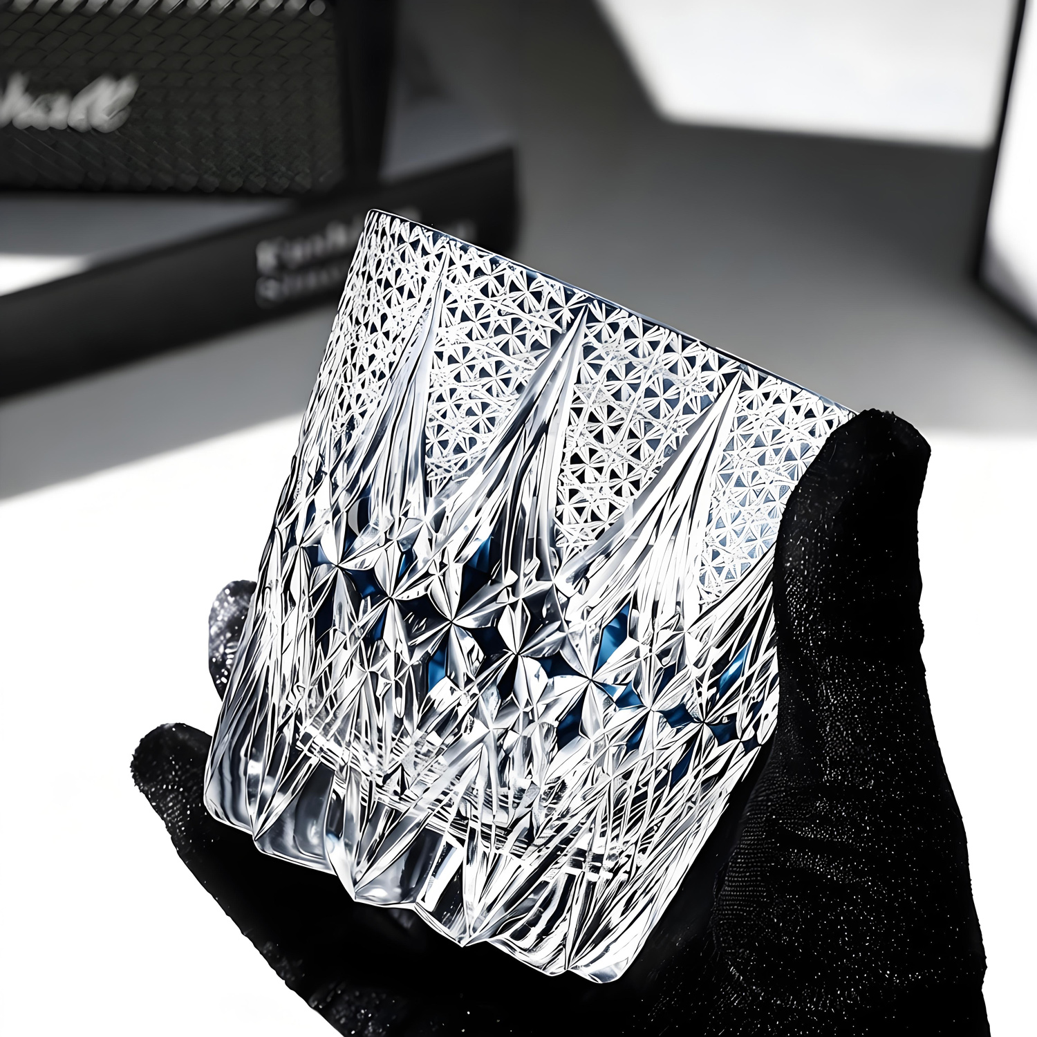 Premium weighted Florae rocks glass for artistic home bar decor