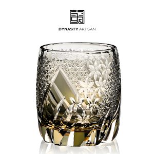 Serena Edo Kiriko whiskey glass transparent crystal symmetrical hand carved tumbler, Dynasty Artisan