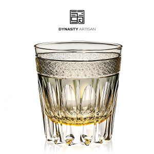 Serenova Edo Kiriko whiskey glass transparent crystal symmetrical layered hand carved tumbler, Dynasty Artisan