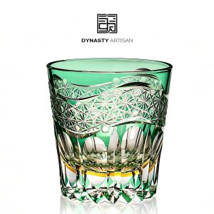 Somnira Edo Kiriko whiskey glass ethereal dreamy hand carved crystal tumbler, Dynasty Artisan