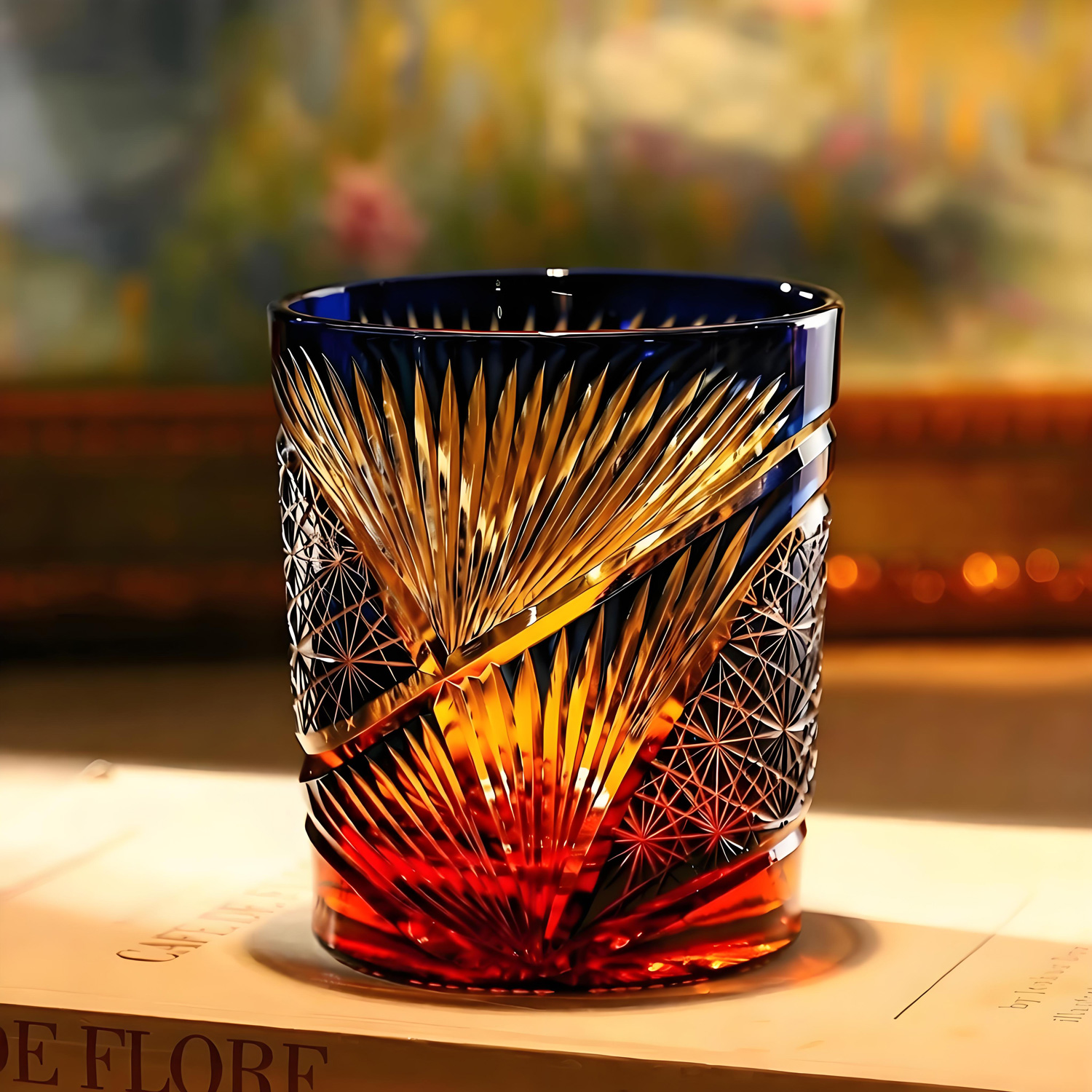 Weighted Aurelius golden crystal rocks glass for luxury home bar decor