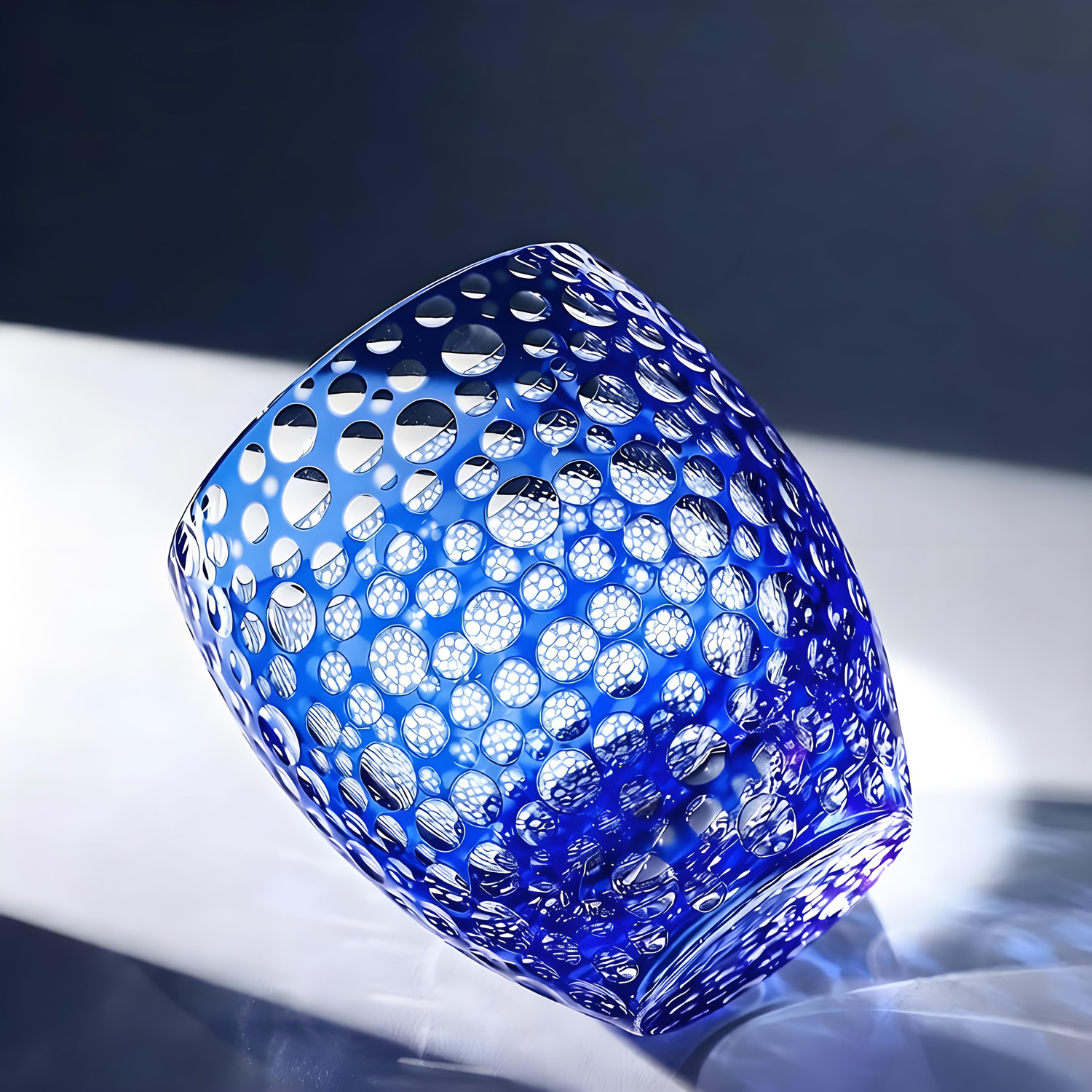 Weighted Celvah blue crystal rocks glass for ethereal home bar decor