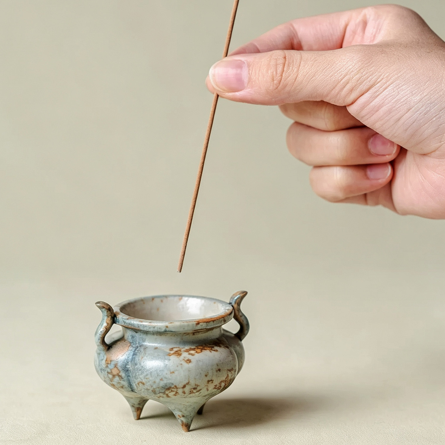 Antique‑style small ceramic incense burner for meditation and home ornament